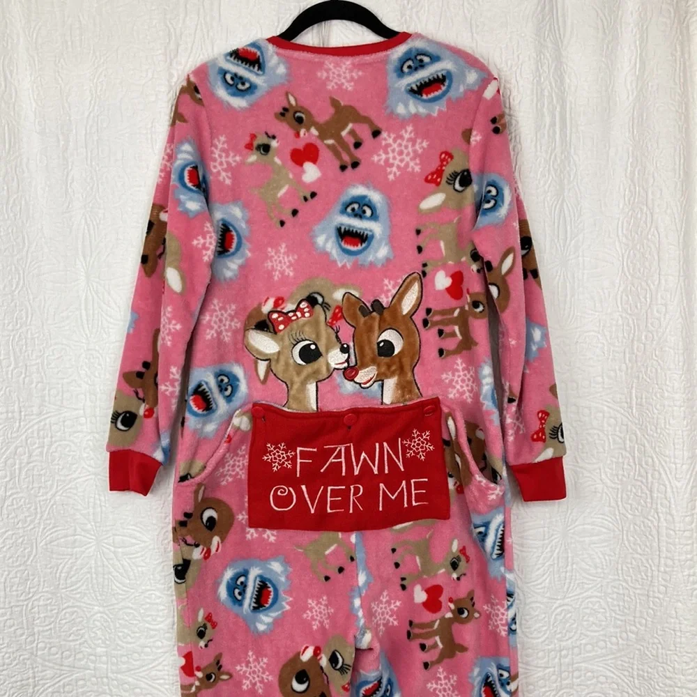 Rudolf the Red Nosed Reindeer Women’s Fleece Pajamas Onesie sz Medium